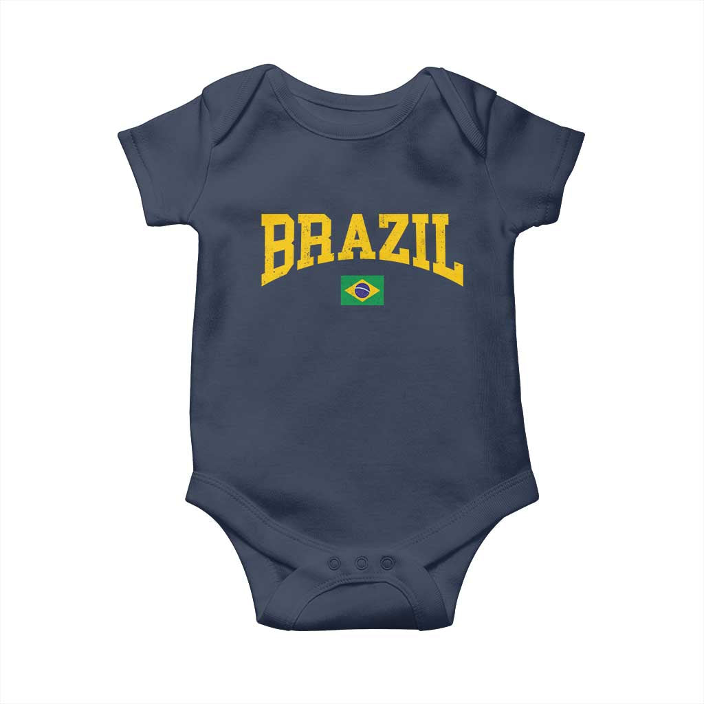 Brazil Football Throwback Design Vintage Brazilian Flag Jersey Style Baby Onesie TS11 Navy Print Your Wear