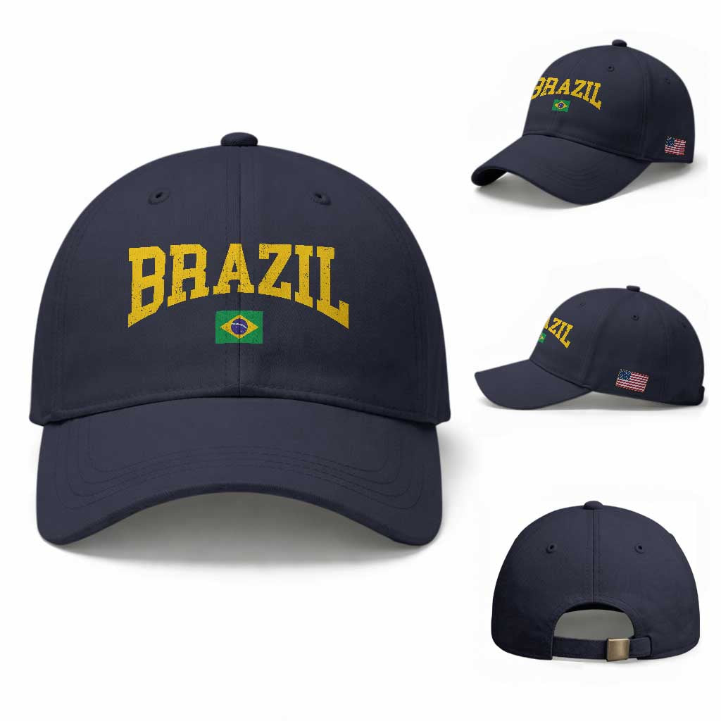 Brazil Football Throwback Design Vintage Brazilian Flag Jersey Style Baseball Cap TS11 Baseball Cap Universal Fit Navy Print Your Wear
