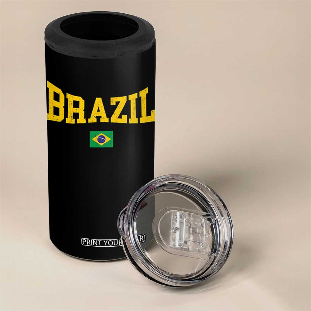Brazil Football Throwback Design Vintage Brazilian Flag Jersey Style 4 in 1 Can Cooler Tumbler TS11 Print Your Wear