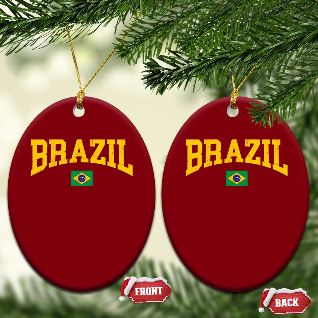 Brazil Football Throwback Design Vintage Brazilian Flag Jersey Style Ceramic Ornament TS11 Print Your Wear