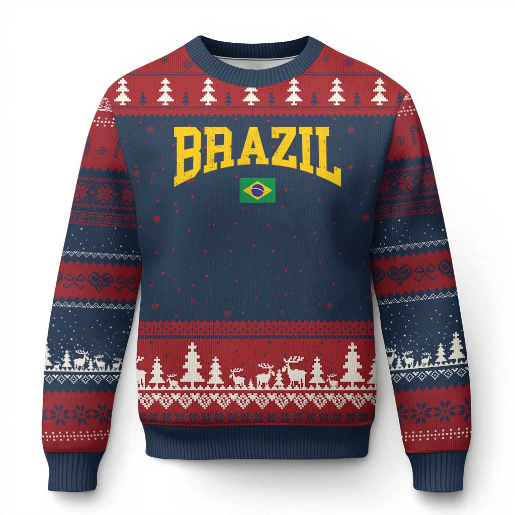 Brazil Football Throwback Design Vintage Brazilian Flag Jersey Style Ugly Christmas Sweater TS11 Navy Red Print Your Wear