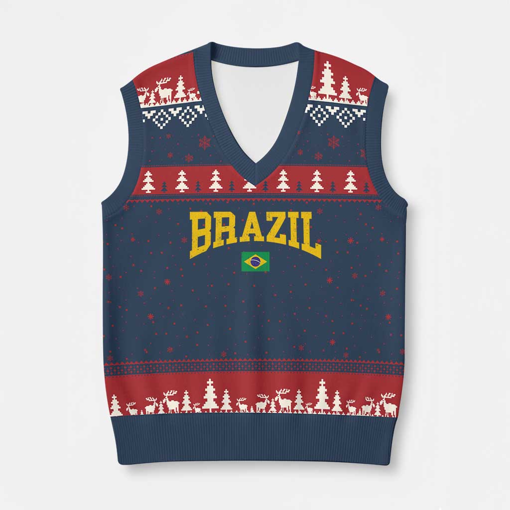 Brazil Football Throwback Design Vintage Brazilian Flag Jersey Style V-Neck Knit Sweater Vest TS11 Navy Red Print Your Wear
