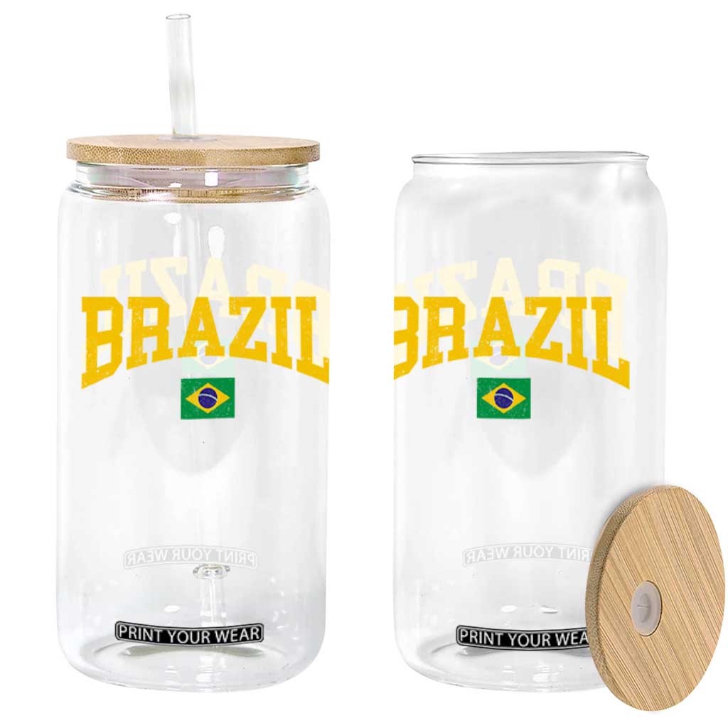 Brazil Football Throwback Design Vintage Brazilian Flag Jersey Style Glass Can TS11 Print Your Wear
