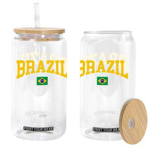 Brazil Football Throwback Design Vintage Brazilian Flag Jersey Style Glass Can TS11 Print Your Wear