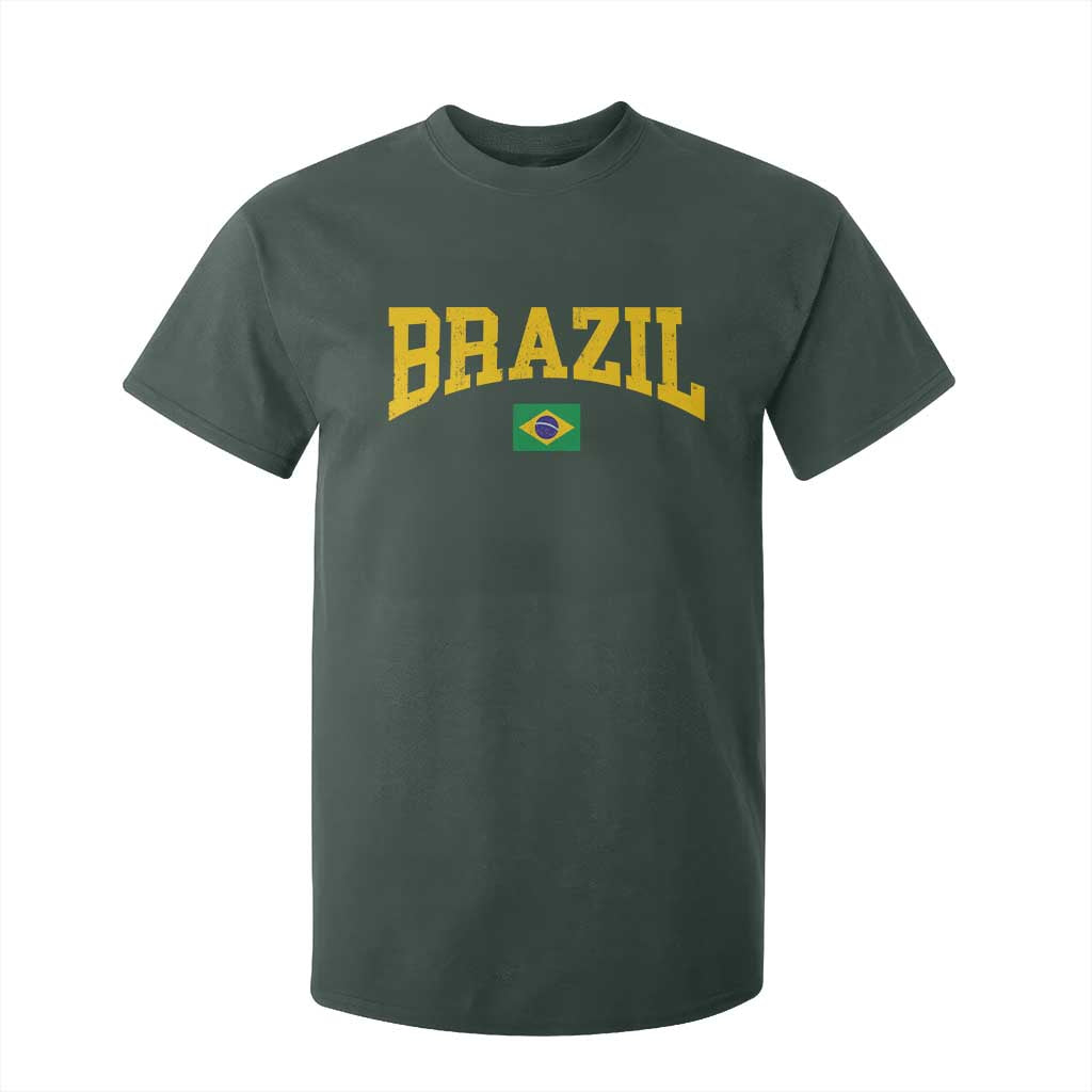 Brazil Football Throwback Design Vintage Brazilian Flag Jersey Style T Shirt For Kid TS11 Dark Forest Green Print Your Wear