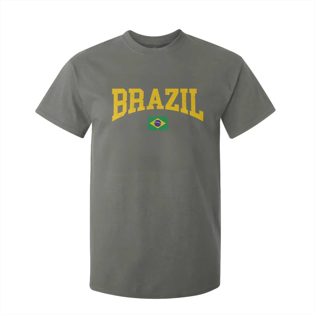 Brazil Football Throwback Design Vintage Brazilian Flag Jersey Style T Shirt For Kid TS11 Military Green Print Your Wear