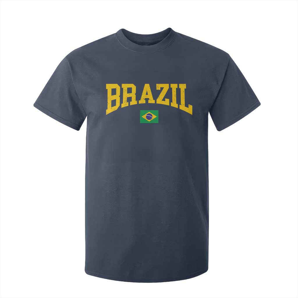 Brazil Football Throwback Design Vintage Brazilian Flag Jersey Style T Shirt For Kid TS11 Navy Print Your Wear