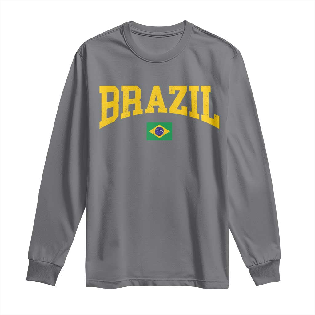 Brazil Football Throwback Design Vintage Brazilian Flag Jersey Style Long Sleeve Shirt TS11 Charcoal Print Your Wear