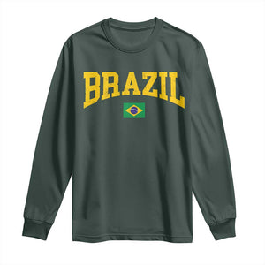 Brazil Football Throwback Design Vintage Brazilian Flag Jersey Style Long Sleeve Shirt TS11 Dark Forest Green Print Your Wear
