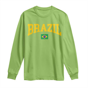 Brazil Football Throwback Design Vintage Brazilian Flag Jersey Style Long Sleeve Shirt TS11 Lime Print Your Wear