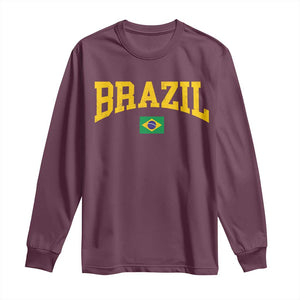 Brazil Football Throwback Design Vintage Brazilian Flag Jersey Style Long Sleeve Shirt TS11 Maroon Print Your Wear