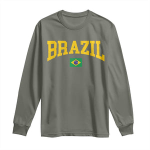 Brazil Football Throwback Design Vintage Brazilian Flag Jersey Style Long Sleeve Shirt TS11 Military Green Print Your Wear