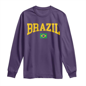 Brazil Football Throwback Design Vintage Brazilian Flag Jersey Style Long Sleeve Shirt TS11 S Purple Print Your Wear