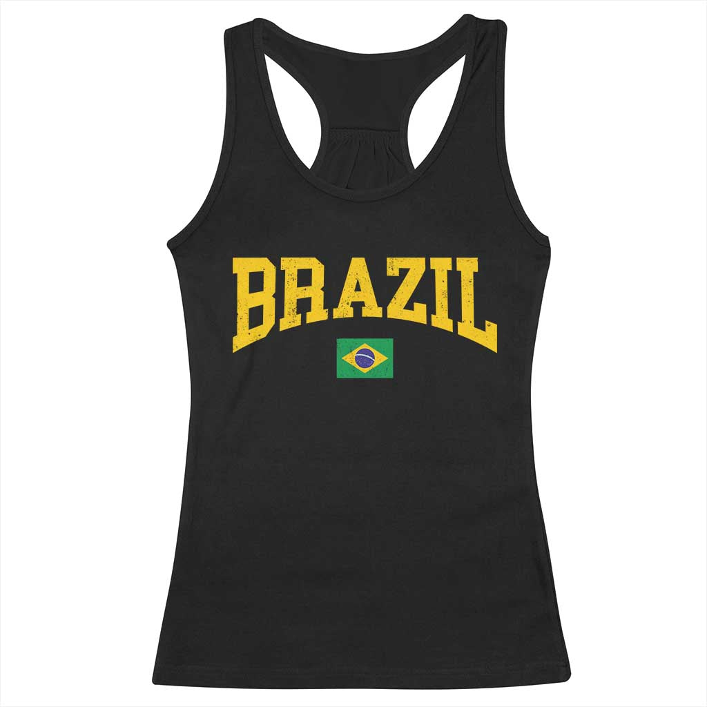 Brazil Football Throwback Design Vintage Brazilian Flag Jersey Style Racerback Tank Top TS11 Black Print Your Wear
