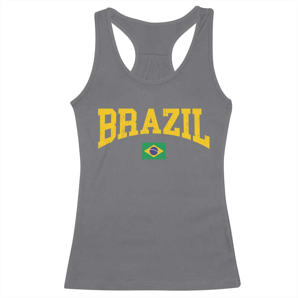 Brazil Football Throwback Design Vintage Brazilian Flag Jersey Style Racerback Tank Top TS11 Charcoal Print Your Wear