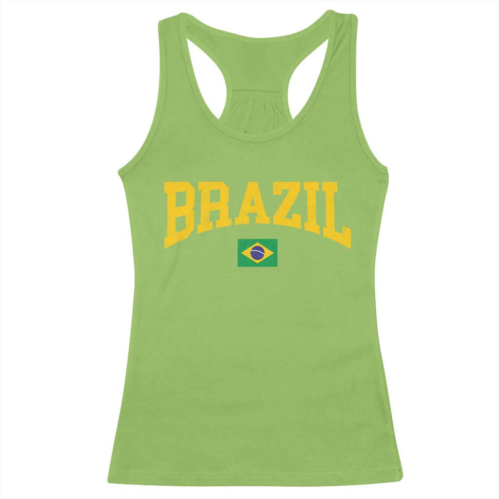 Brazil Football Throwback Design Vintage Brazilian Flag Jersey Style Racerback Tank Top TS11 Lime Print Your Wear