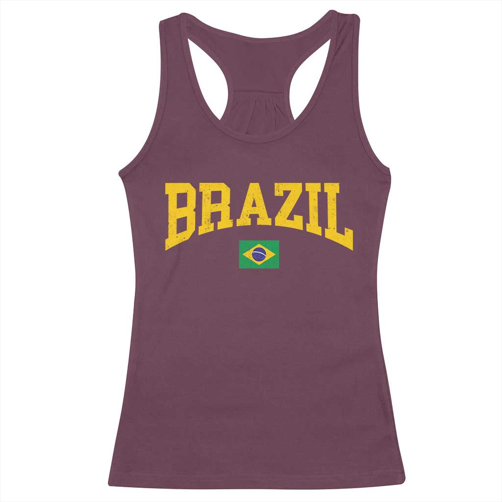 Brazil Football Throwback Design Vintage Brazilian Flag Jersey Style Racerback Tank Top TS11 Maroon Print Your Wear