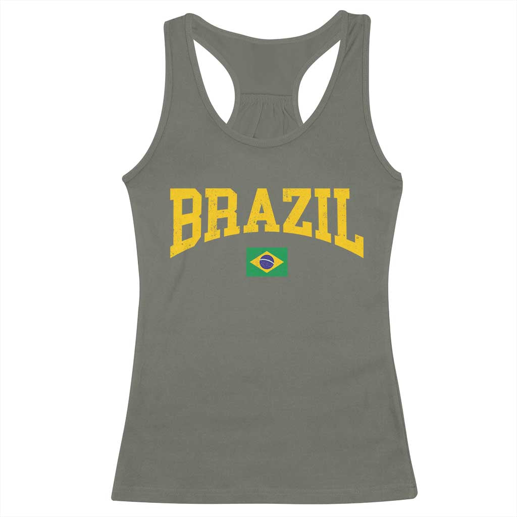 Brazil Football Throwback Design Vintage Brazilian Flag Jersey Style Racerback Tank Top TS11 Military Green Print Your Wear