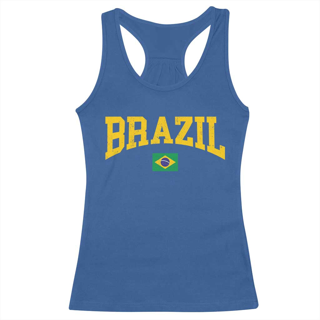 Brazil Football Throwback Design Vintage Brazilian Flag Jersey Style Racerback Tank Top TS11 Royal Blue Print Your Wear