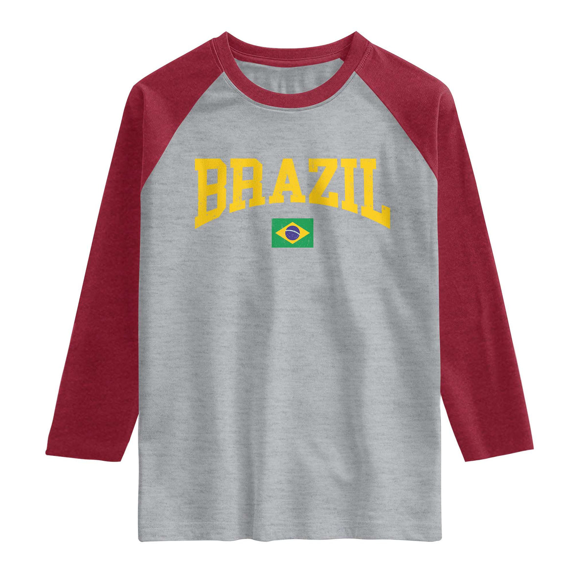 Brazil Football Throwback Design Vintage Brazilian Flag Jersey Style Raglan Shirt TS11 Heather Gray Heather Red Print Your Wear