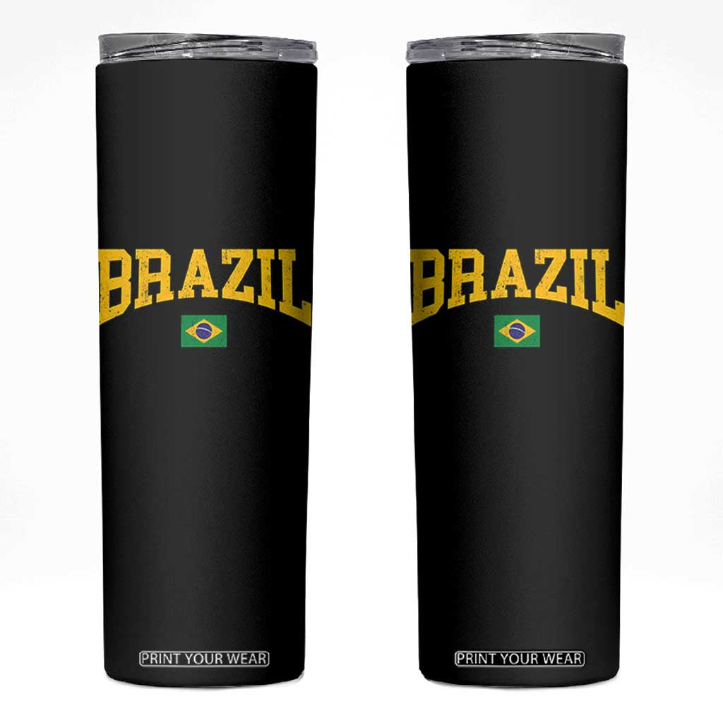 Brazil Football Throwback Design Vintage Brazilian Flag Jersey Style Skinny Tumbler TS11 Black Print Your Wear