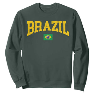 Brazil Football Throwback Design Vintage Brazilian Flag Jersey Style Sweatshirt TS11 Dark Forest Green Print Your Wear