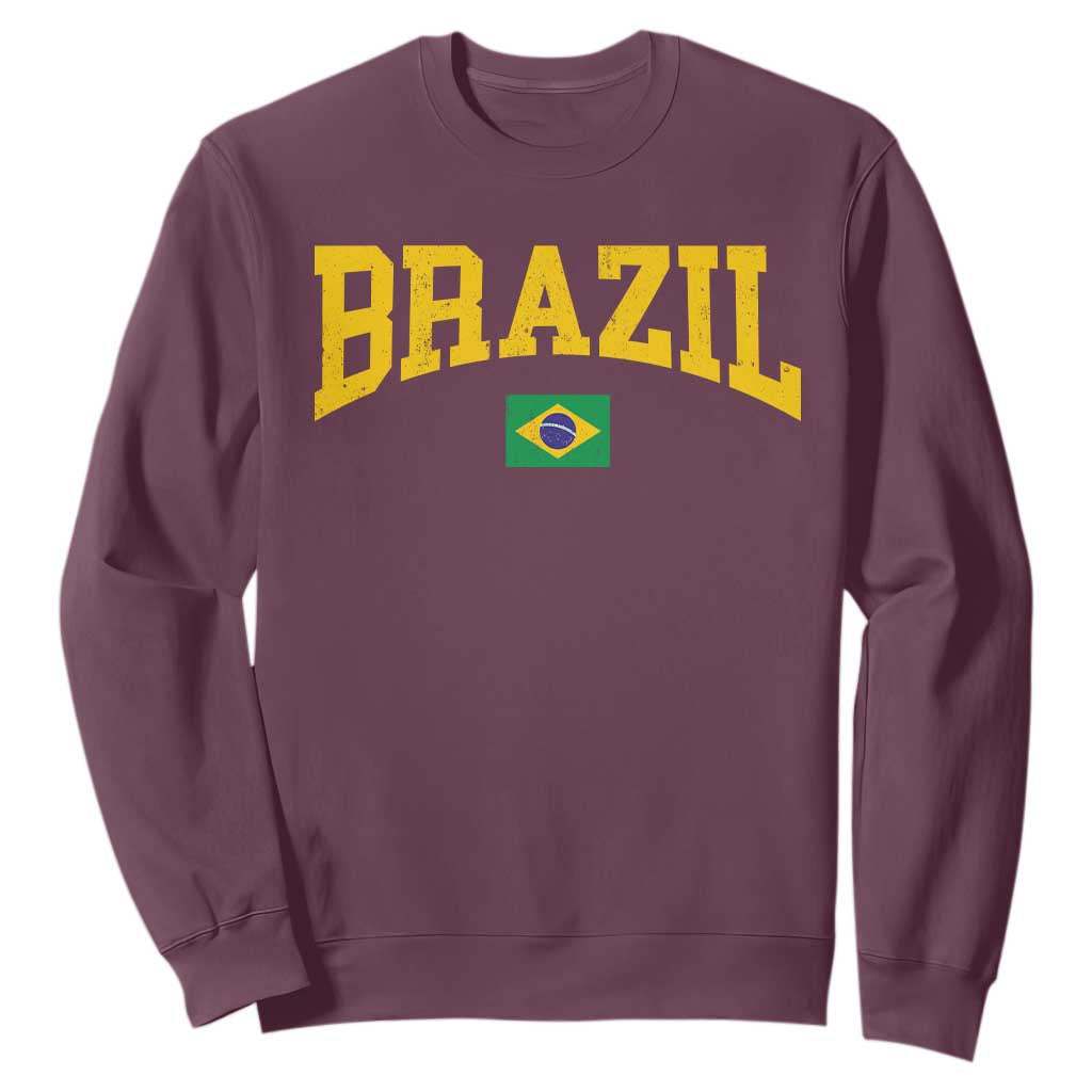 Brazil Football Throwback Design Vintage Brazilian Flag Jersey Style Sweatshirt TS11 Maroon Print Your Wear