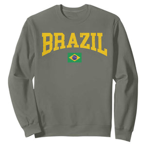 Brazil Football Throwback Design Vintage Brazilian Flag Jersey Style Sweatshirt TS11 Military Green Print Your Wear