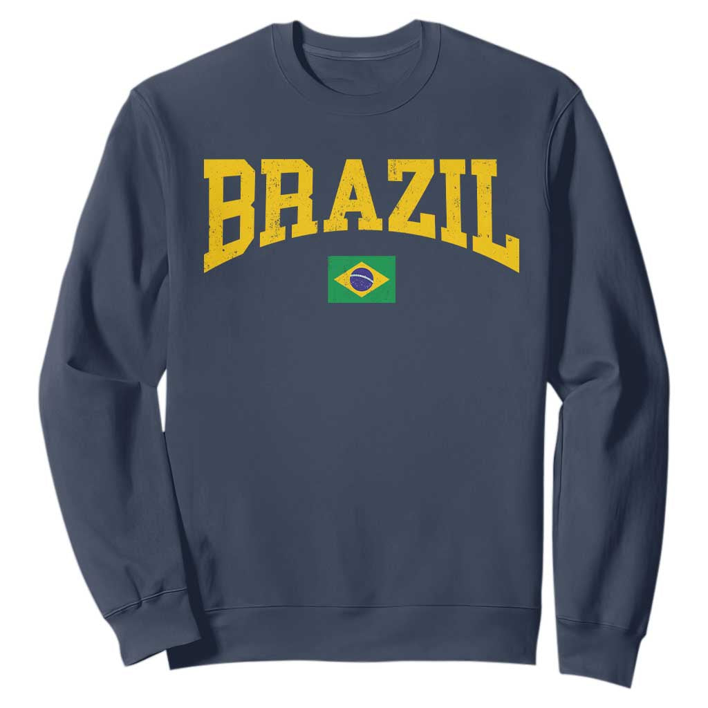 Brazil Football Throwback Design Vintage Brazilian Flag Jersey Style Sweatshirt TS11 Navy Print Your Wear