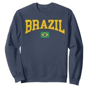 Brazil Football Throwback Design Vintage Brazilian Flag Jersey Style Sweatshirt TS11 Navy Print Your Wear