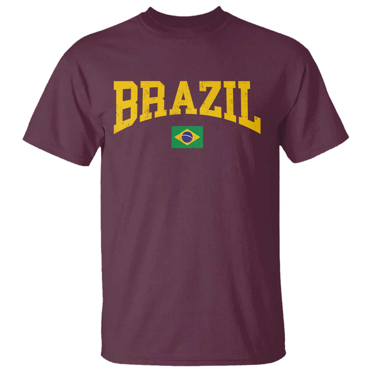 Brazil Football Throwback Design Vintage Brazilian Flag Jersey Style T Shirt TS11 Maroon Print Your Wear