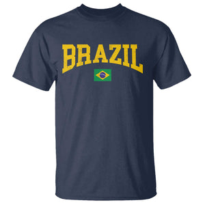 Brazil Football Throwback Design Vintage Brazilian Flag Jersey Style T Shirt TS11 Navy Print Your Wear