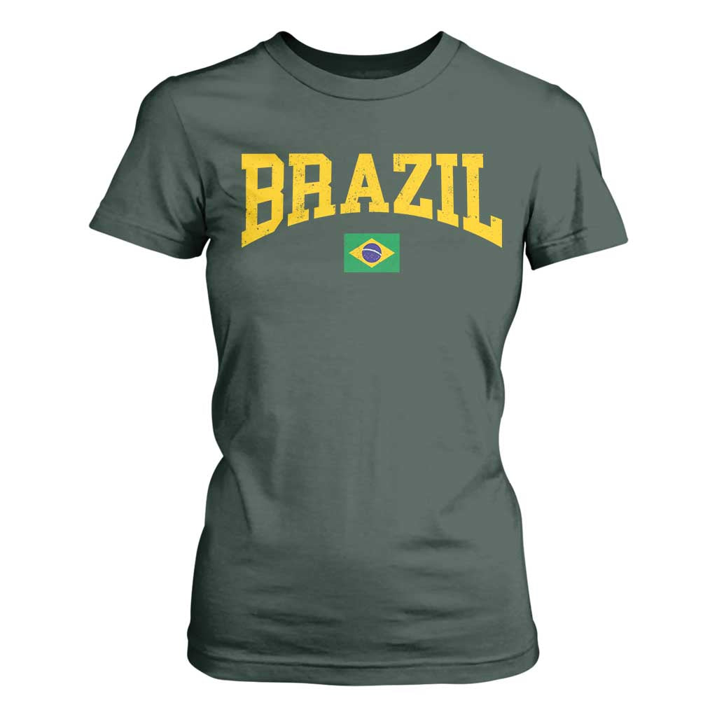 Brazil Football Throwback Design Vintage Brazilian Flag Jersey Style T Shirt For Women TS11 Dark Forest Green Print Your Wear