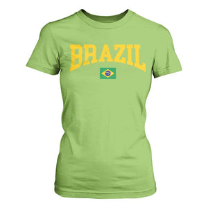 Brazil Football Throwback Design Vintage Brazilian Flag Jersey Style T Shirt For Women TS11 Lime Print Your Wear