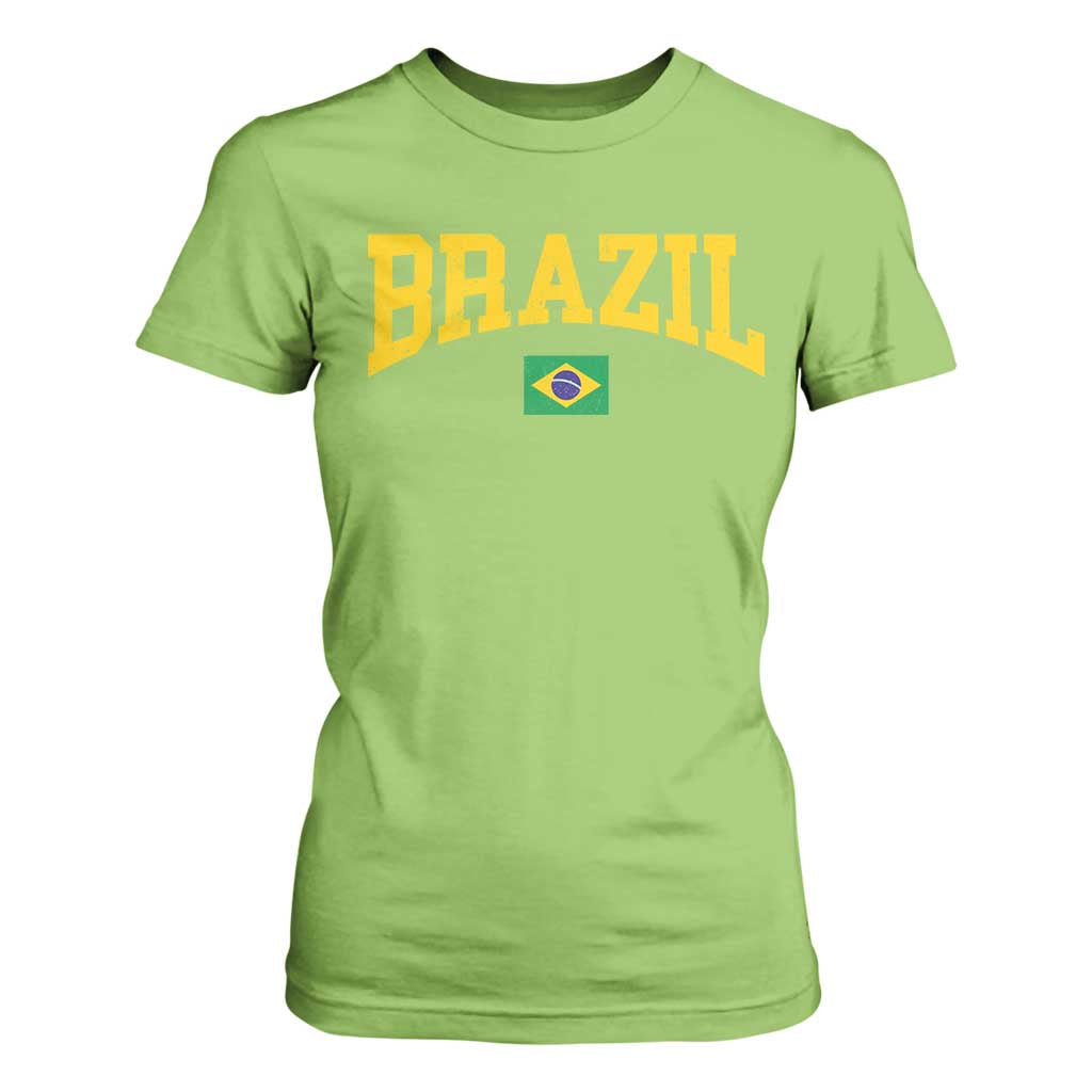 Brazil Football Throwback Design Vintage Brazilian Flag Jersey Style T Shirt For Women TS11 Lime Print Your Wear