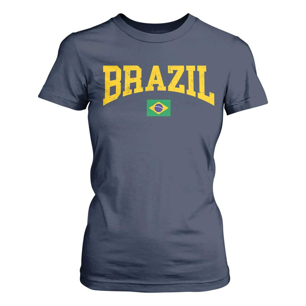 Brazil Football Throwback Design Vintage Brazilian Flag Jersey Style T Shirt For Women TS11 Navy Print Your Wear