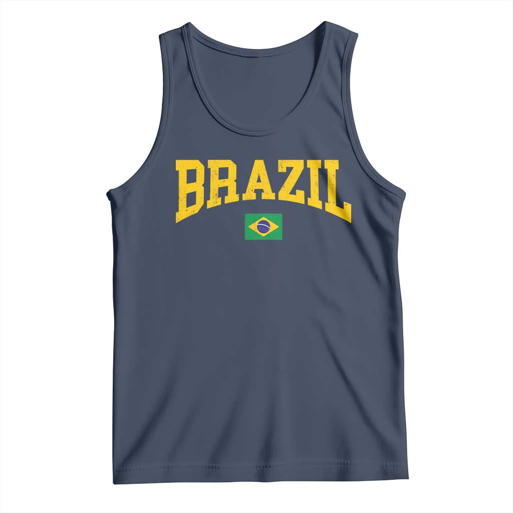 Brazil Football Throwback Design Vintage Brazilian Flag Jersey Style Tank Top TS11 Navy Print Your Wear