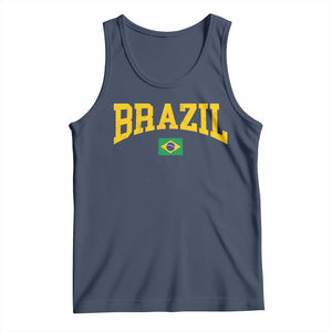 Brazil Football Throwback Design Vintage Brazilian Flag Jersey Style Tank Top TS11 Navy Print Your Wear