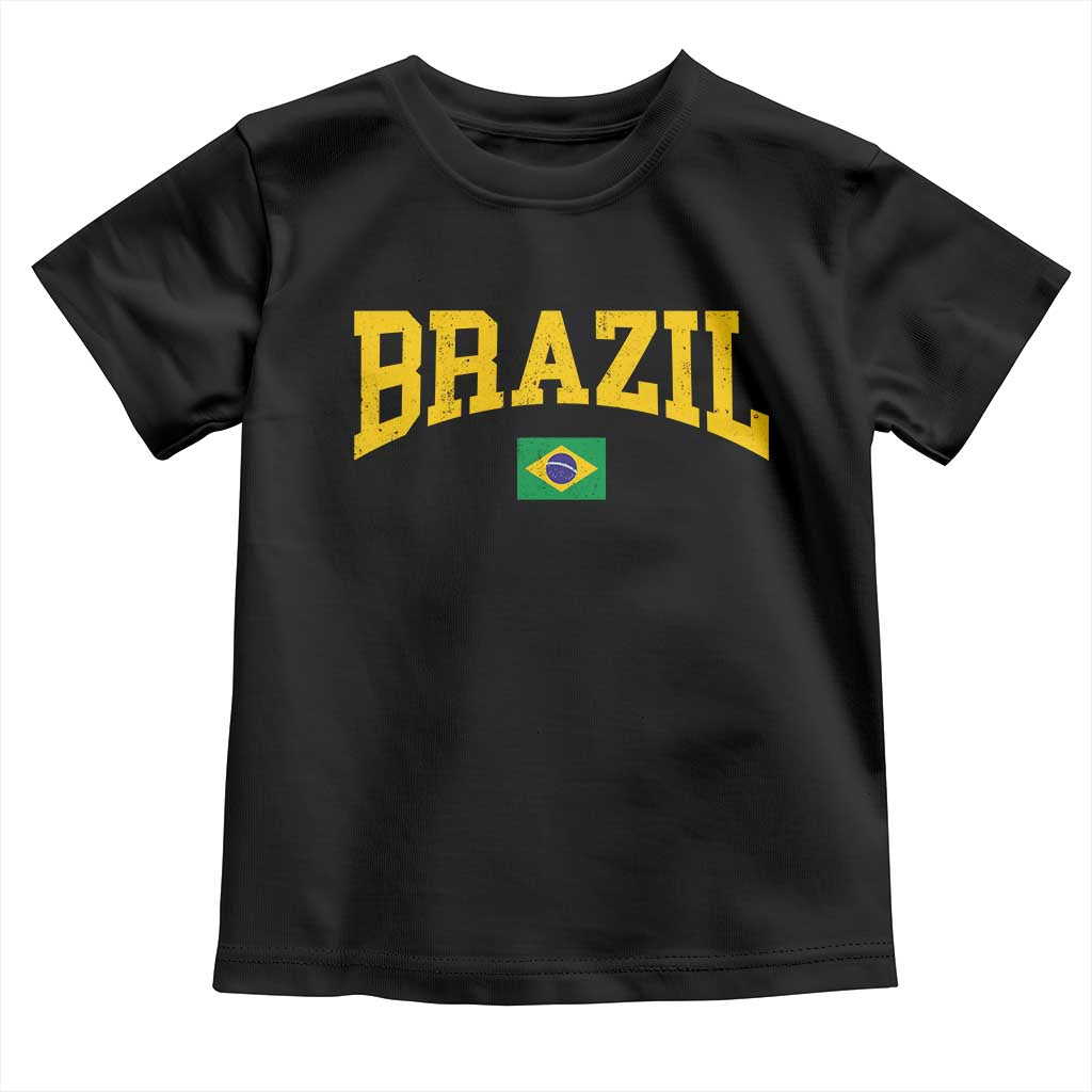 Brazil Football Throwback Design Vintage Brazilian Flag Jersey Style Toddler T Shirt TS11 Black Print Your Wear