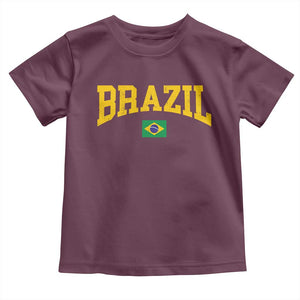Brazil Football Throwback Design Vintage Brazilian Flag Jersey Style Toddler T Shirt TS11 Maroon Print Your Wear