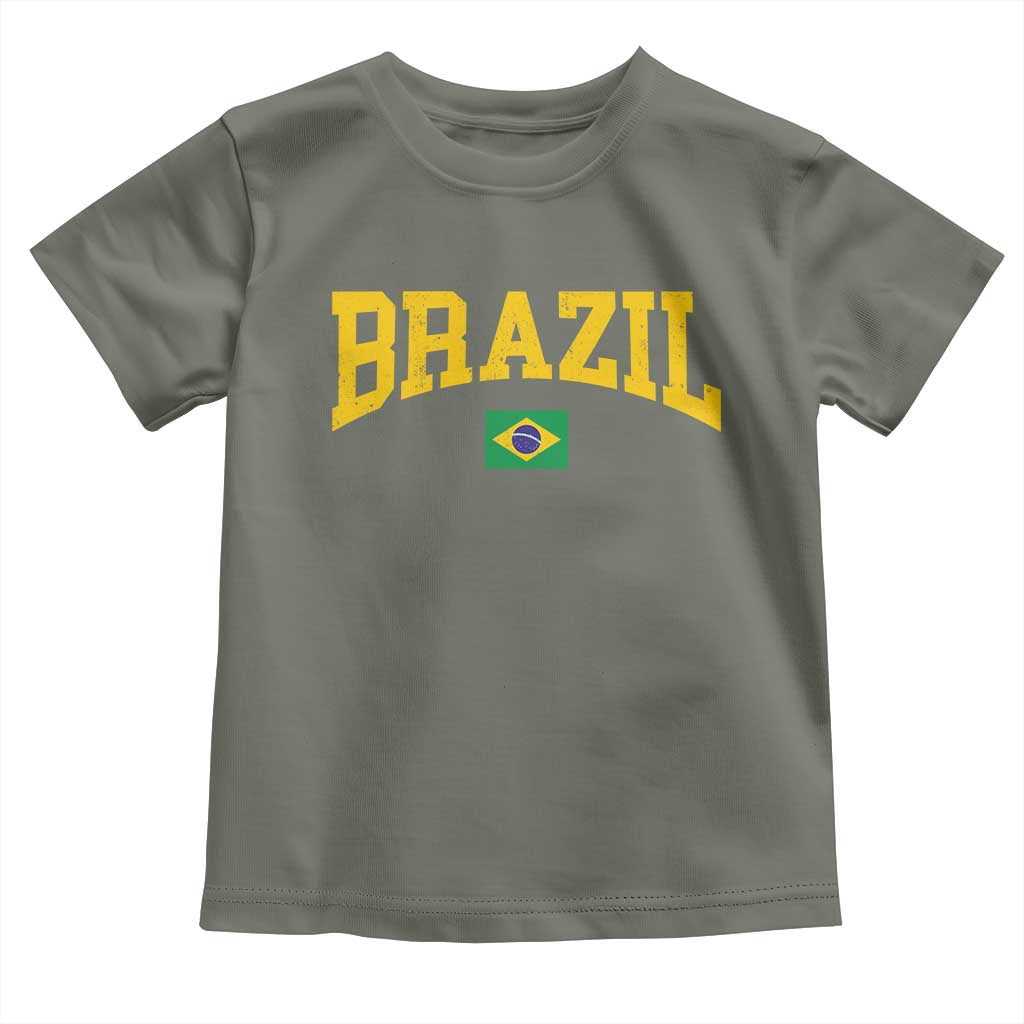 Brazil Football Throwback Design Vintage Brazilian Flag Jersey Style Toddler T Shirt TS11 Military Green Print Your Wear