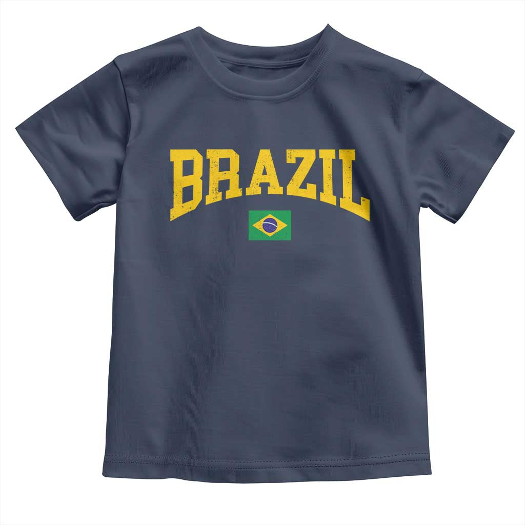 Brazil Football Throwback Design Vintage Brazilian Flag Jersey Style Toddler T Shirt TS11 Navy Print Your Wear