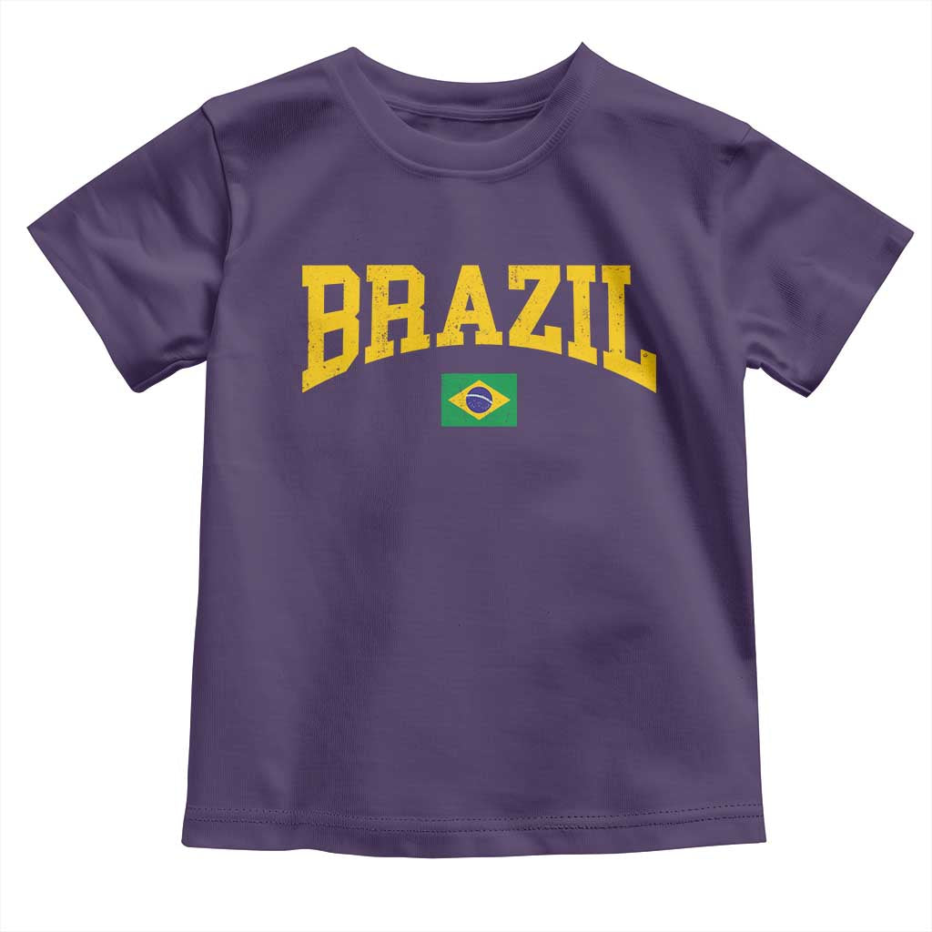 Brazil Football Throwback Design Vintage Brazilian Flag Jersey Style Toddler T Shirt TS11 Purple Print Your Wear