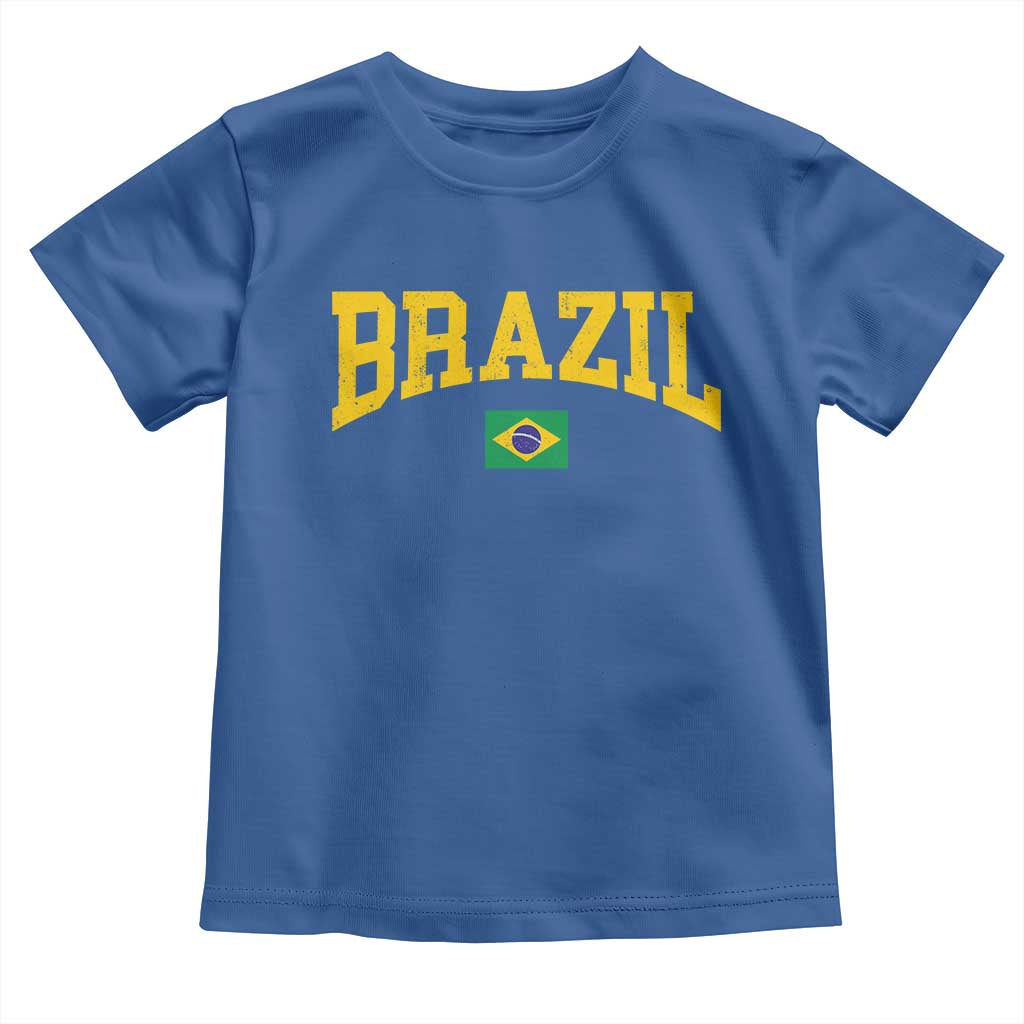 Brazil Football Throwback Design Vintage Brazilian Flag Jersey Style Toddler T Shirt TS11 Royal Blue Print Your Wear