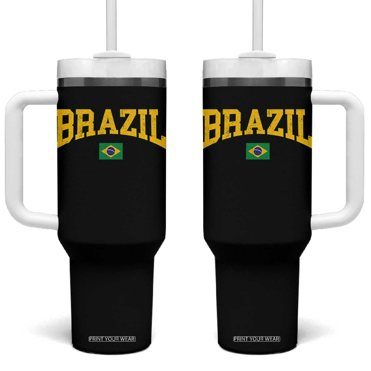 Brazil Football Throwback Design Vintage Brazilian Flag Jersey Style Tumbler With Handle TS11 One Size: 40 oz Black Print Your Wear