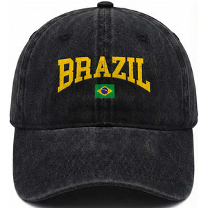 Brazil Football Throwback Design Vintage Brazilian Flag Jersey Style Washed Cotton Baseball Cap TS11 Print Your Wear