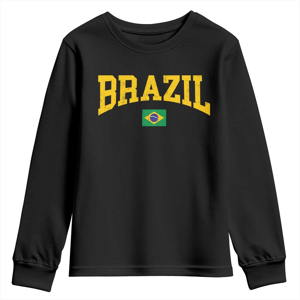 Brazil Football Throwback Design Vintage Brazilian Flag Jersey Style Youth Sweatshirt TS11 Black Print Your Wear