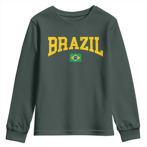 Brazil Football Throwback Design Vintage Brazilian Flag Jersey Style Youth Sweatshirt TS11 Dark Forest Green Print Your Wear