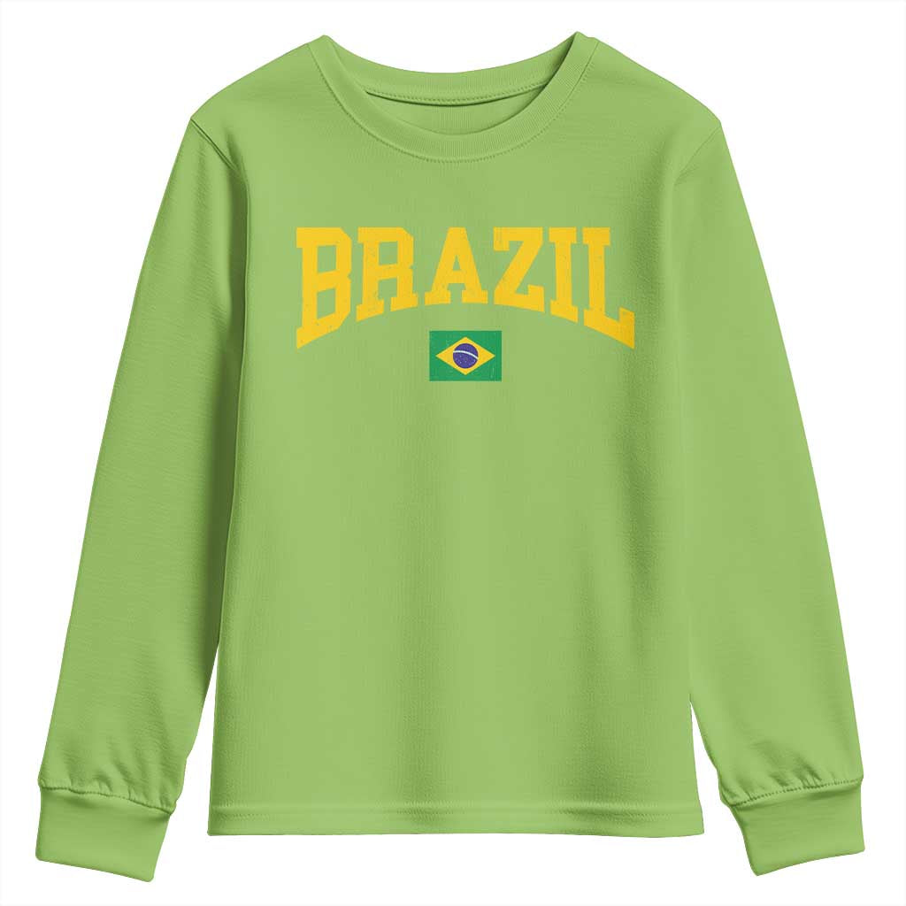Brazil Football Throwback Design Vintage Brazilian Flag Jersey Style Youth Sweatshirt TS11 Lime Print Your Wear