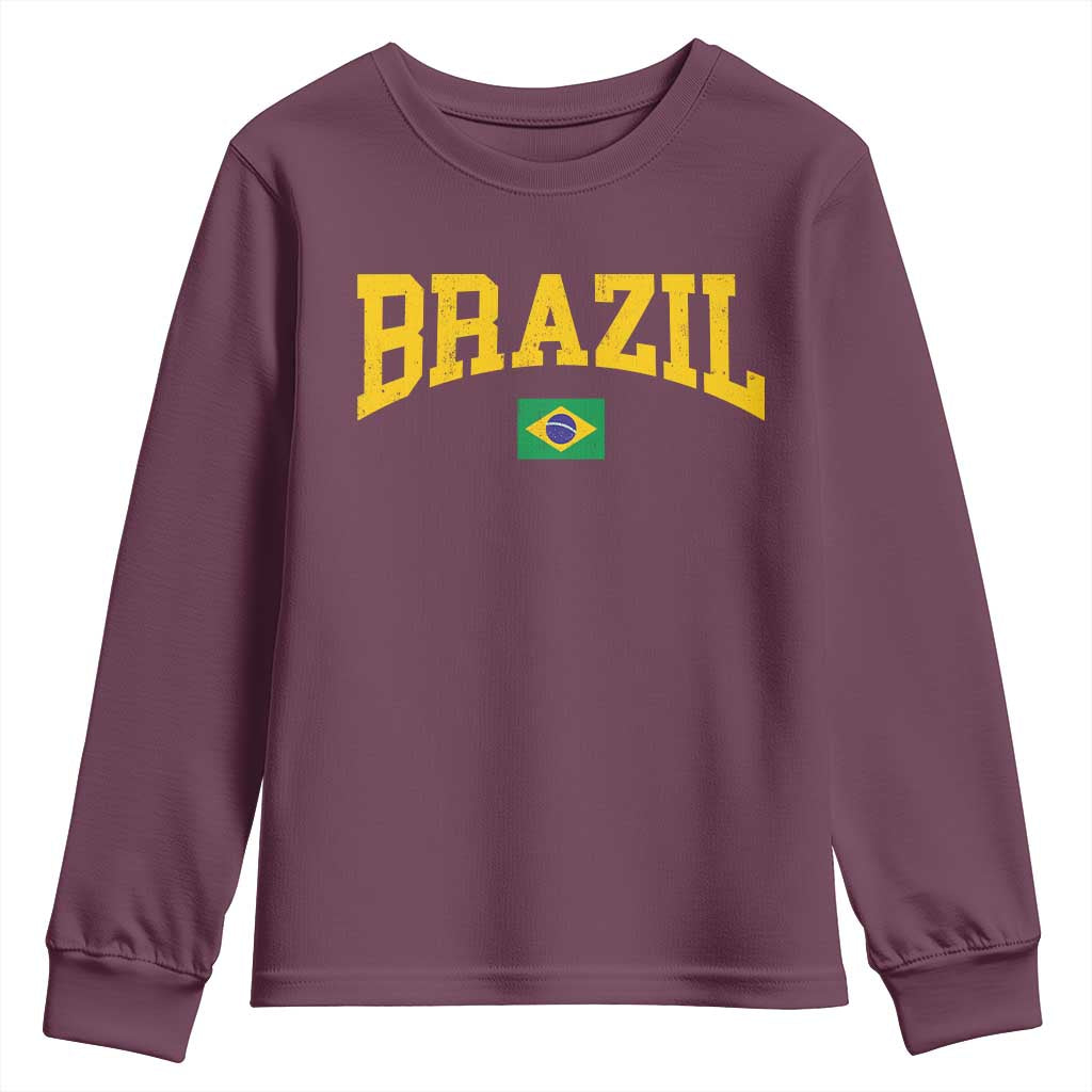 Brazil Football Throwback Design Vintage Brazilian Flag Jersey Style Youth Sweatshirt TS11 Maroon Print Your Wear